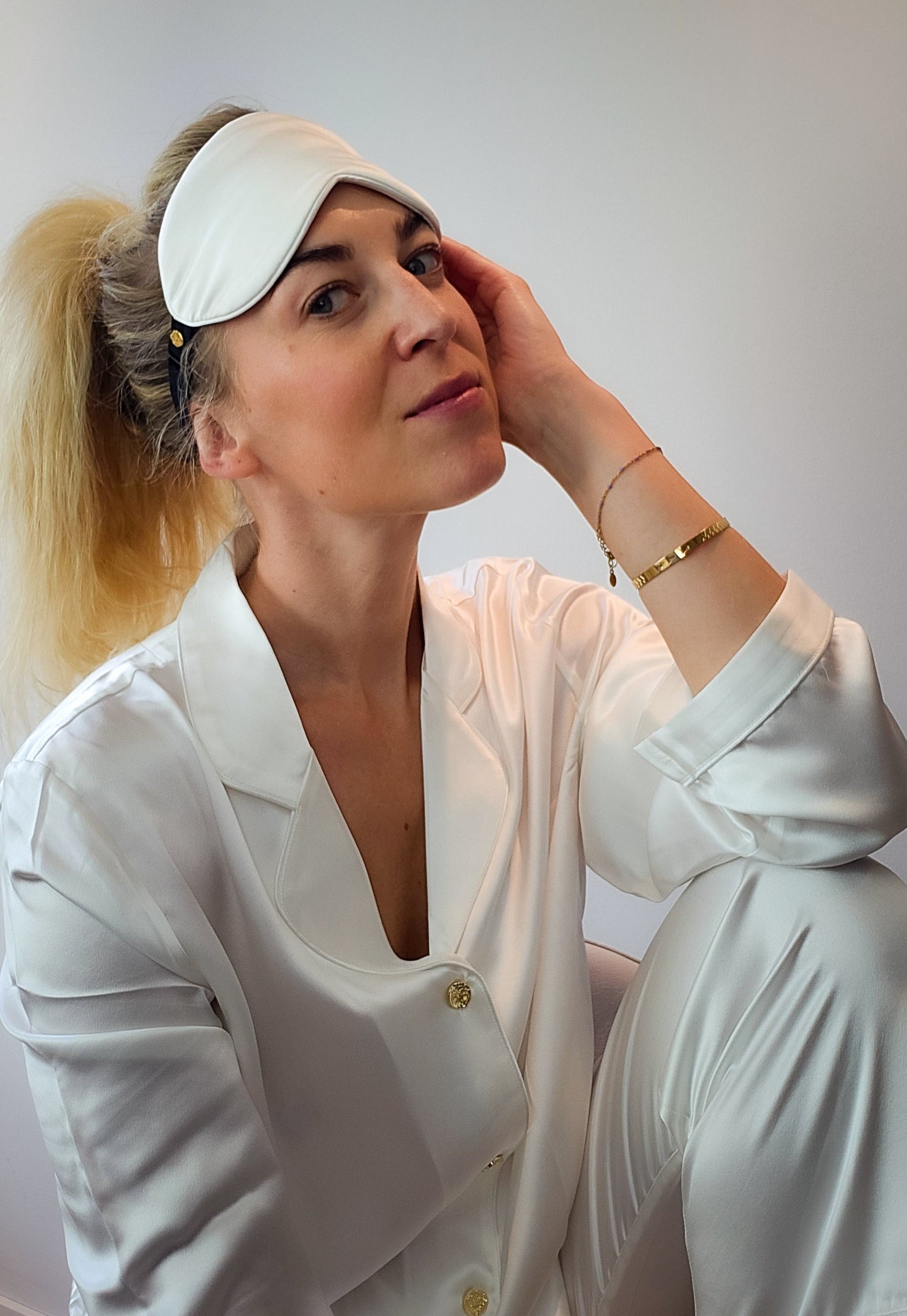 Hvit Silke Pysjamas Lang