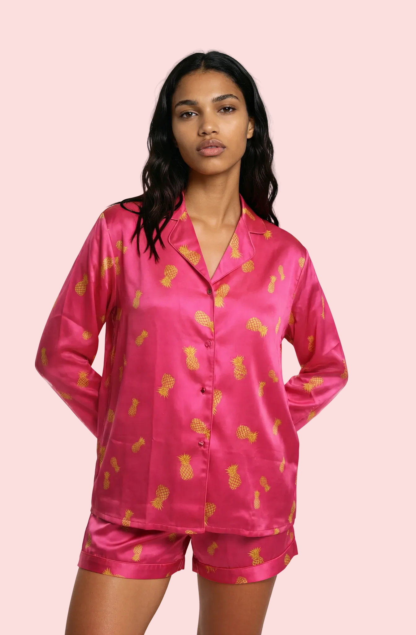 Fuksia & Ananas Silke Skjorte