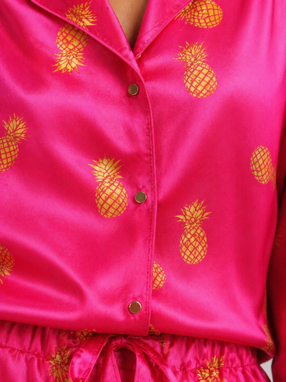 Fuksia & Ananas Silke Skjorte