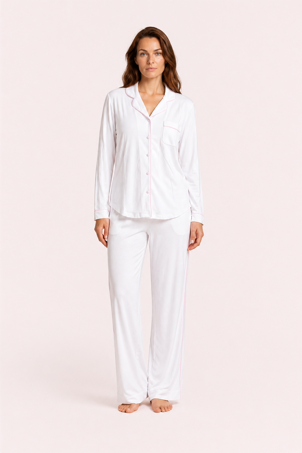 Mix 'n' Match: Hvit/Rosa lang pysjbukse